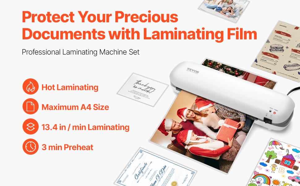 VEVOR Laminator Machine, Thermal Laminator for Max A4 Paper Size, 3-4 min Quick Warm Portable Laminator, 3-5 mil Thickness, Ideal for Home, Office, Business, or School Supplies, White+ Grey VEVOR Laminator Machine, Thermal Laminator for Max A4 Paper Size, 3-4 min Quick Warm Portable Laminator, 3-5 mil Thickness, Ideal for Home, Office, Business, or School Supplies, White+ Grey