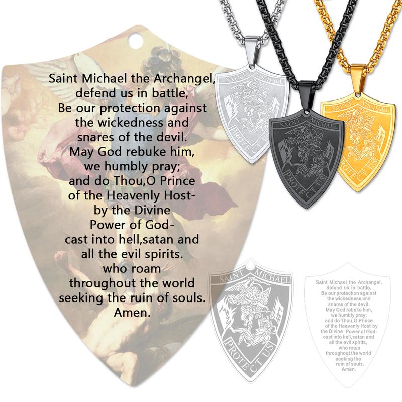 PROSTEEL St.Michael Shield Pendant Necklace Stainless Steel The Archangel Necklaces Jewelry Unisex For Men Women with Gift Box