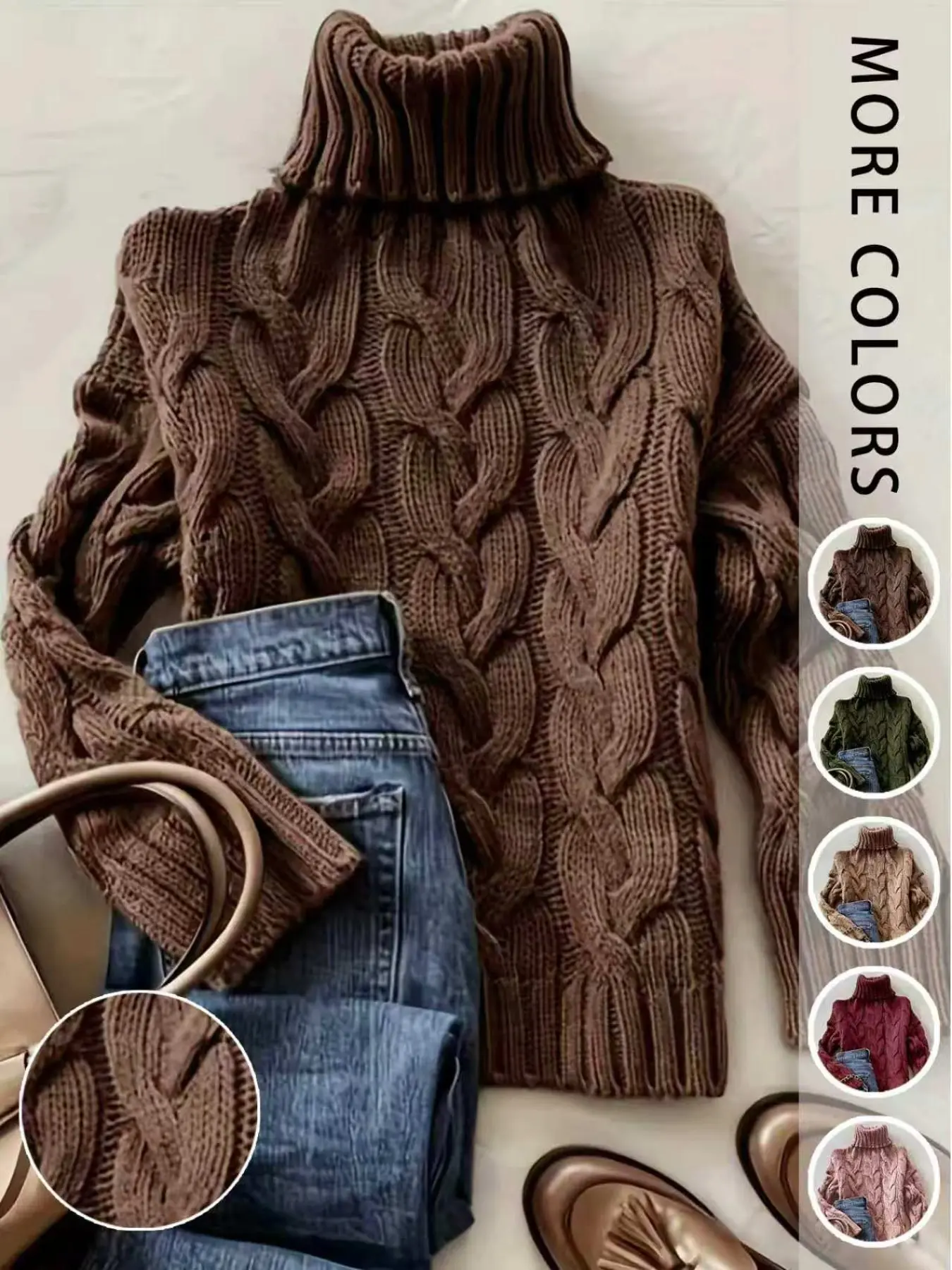 Women's Fashion High Neck Knit Sweater, Long Sleeve College Style Casual Fall Winter Pullover, Perfect for Daily Commute and Vacation Knitwear