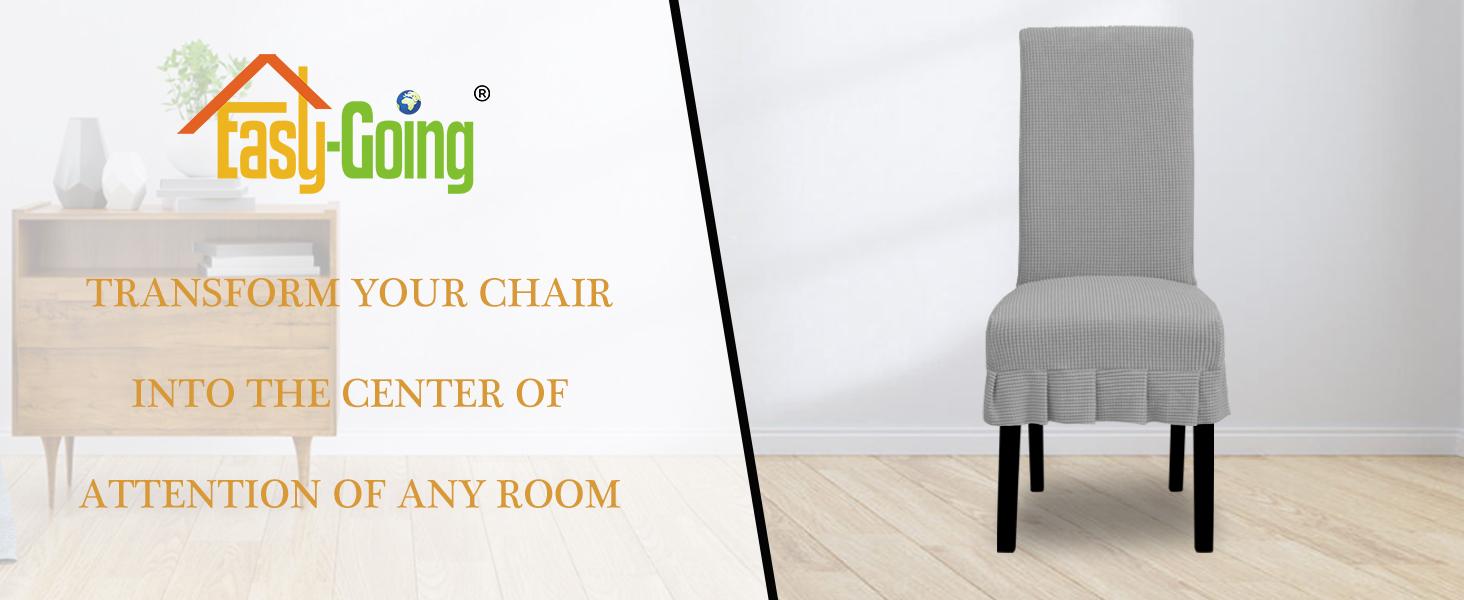 Easy-Going Dining Chair Covers of 4/6/8, Stretch Parsons Chair Slipcover with Skirt, Solid Chair Cover for Dining Room Restaurant Banquet, Kitchen, Homedecor