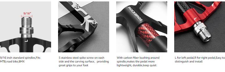 ROCKBROS Mountain Bike Pedals MTB Pedals CNC Non-Slip Lightweight Aluminum Alloy Bicycle Pedals Sealed Bearings Bicycle Platform Pedals 9/16" BMX Road Bike Pedal