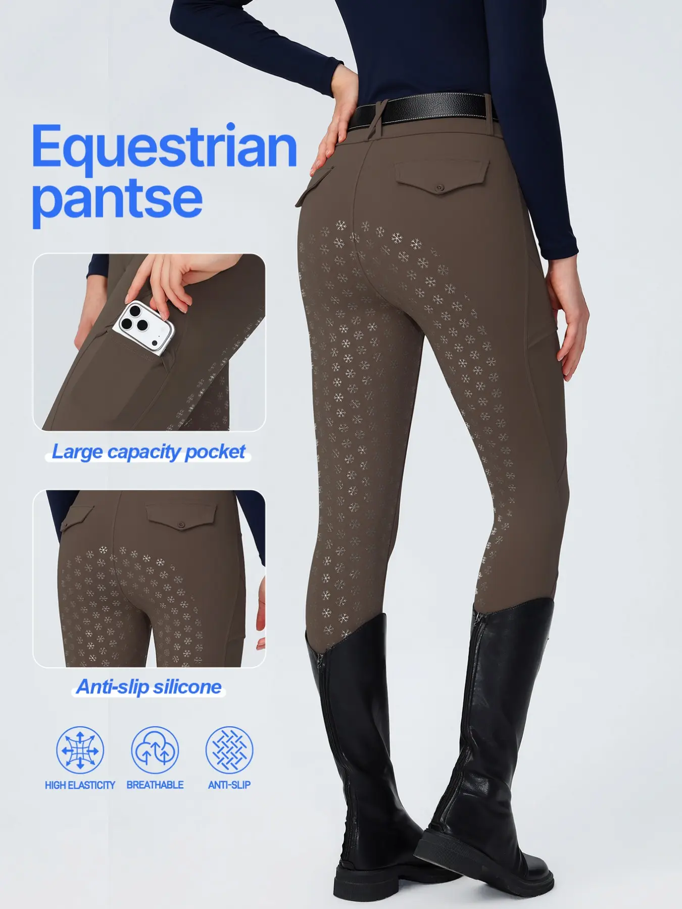 Women's Equestrian Pants, High-Waisted Stretchy Biking Tights, Quick-Dry Breathable, All-Seasons, No Belt Included, with Pockets