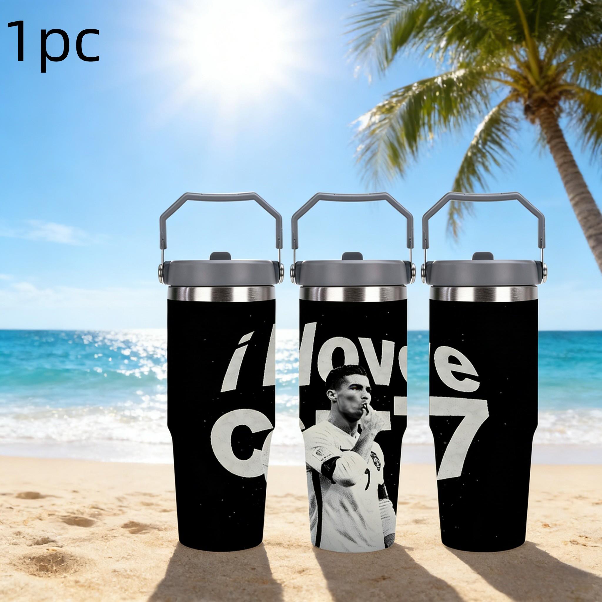 1pc 30oz stainless steel large-capacity car water bottle, Number 7 jersey Pattern，for Cristiano Ronaldo fans.for football enthusiasts. various patterns to choose from, fan gift, Outdoor camping Coffee Cups & Mugs