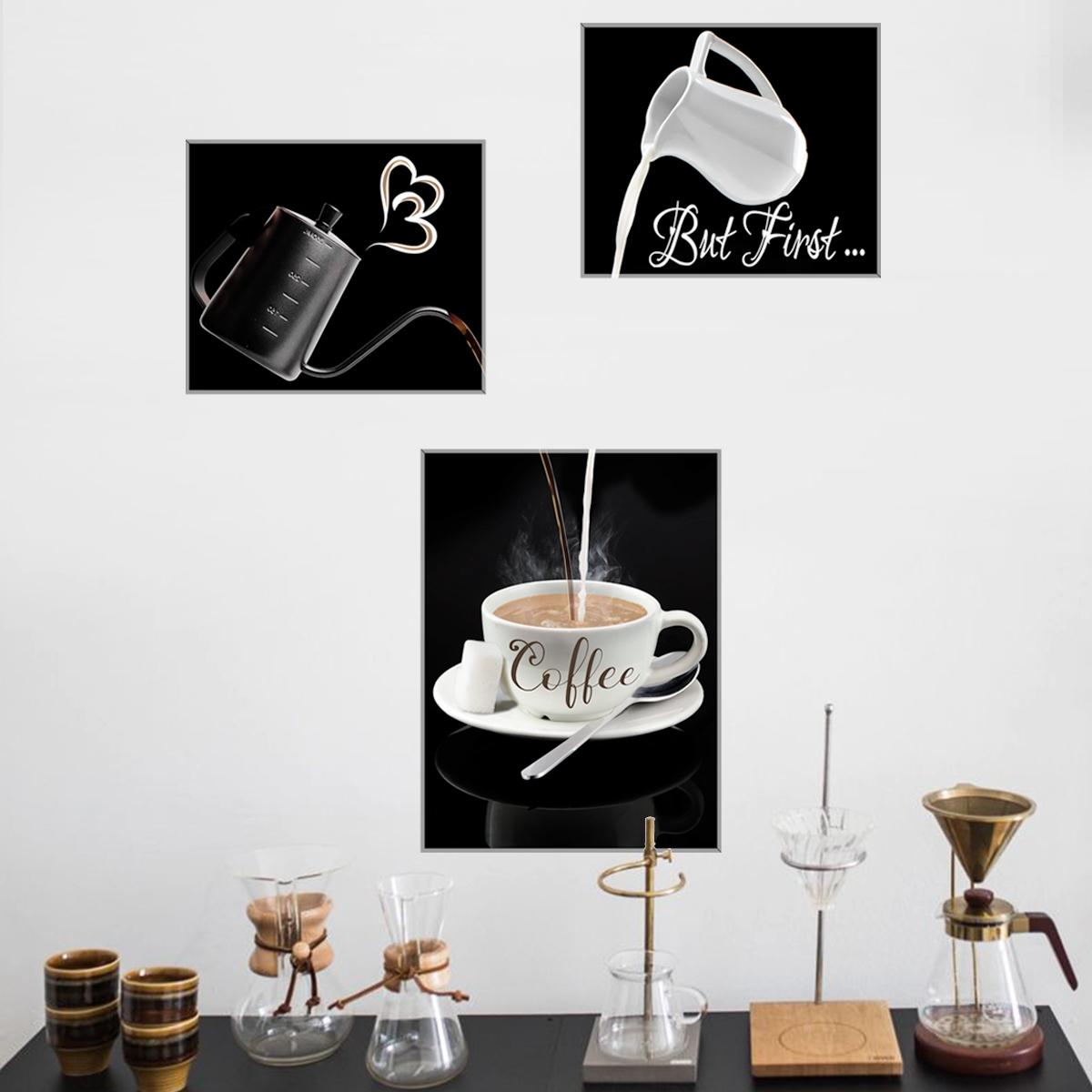 A (30*90CM) creative interactive triptych coffee wall sticker decoration for pantry, milk tea shop decoration, self-adhesive and removable wall sticker Decorative Wall Sticker Home Decor (ATW4020-ZC)