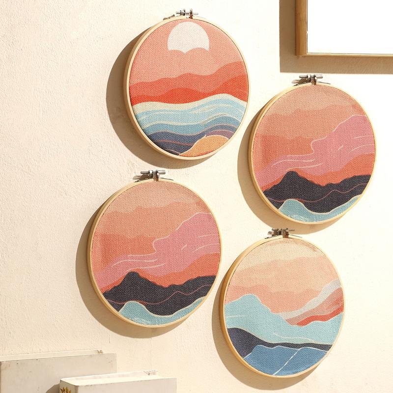 4pcs/set Wooden Embroidery Round Wall Decor, Flower Pattern Hanging Decor For Home Living Room Bedroom Wall Hanging Design