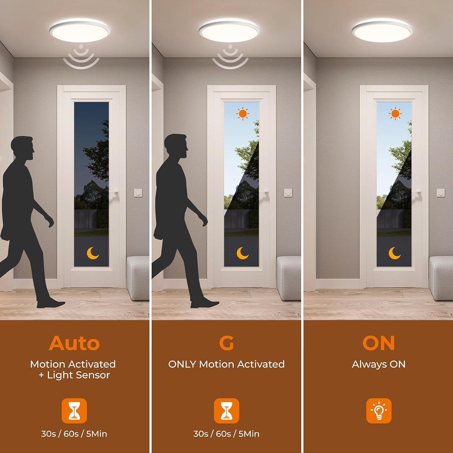 LED Motion Sensor Ceiling Light, 24w LED Staircase Hallway Lamp, Infrared Human Radar Smart Voice Control, 5000k, 2/4 Pieces