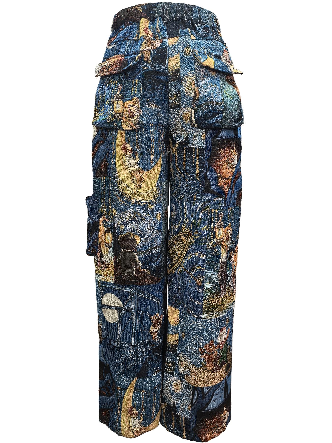 Women's Patchwork Art Print Pocket Cargo Pants, Casual Street Trousers for Daily Wear, Ladies Bottoms for All Seasons, Baggy Pants