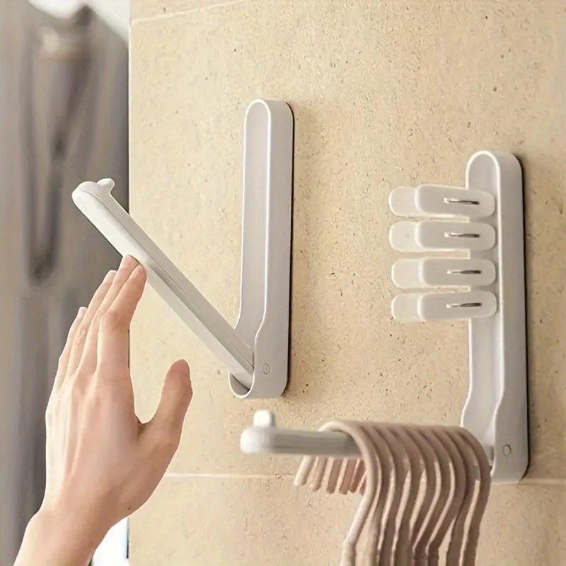 2pcs Clothes hanger storage artifact, no need for punching, multifunctional bedroom organizer, foldable for home use, Adjustable Hangable Hooks Hanger