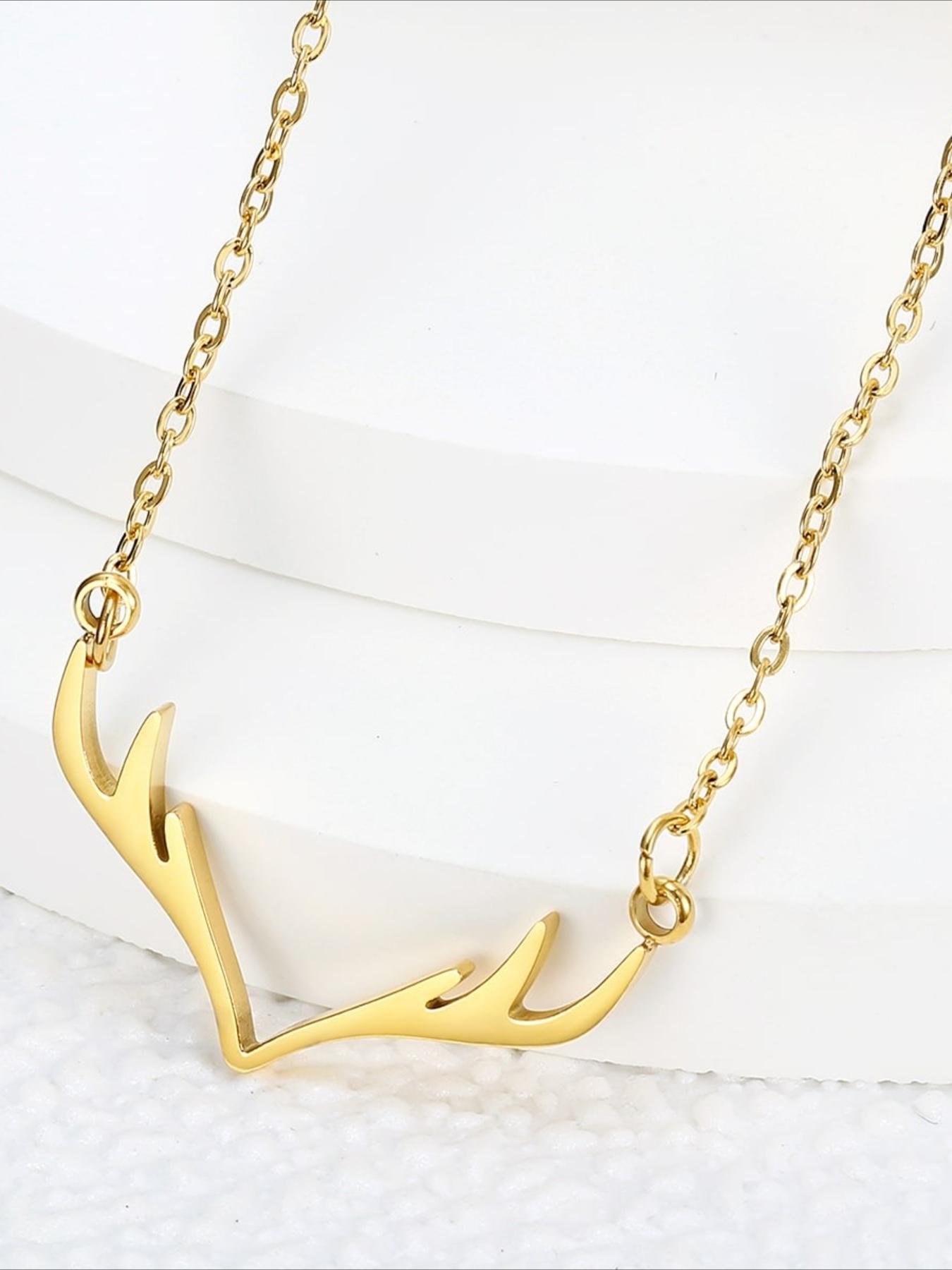 Small Niche Design Deer Antler Pendant Necklace Made of Stainless Steel That Does Not Fade and Is Versatile for Daily Necklaces