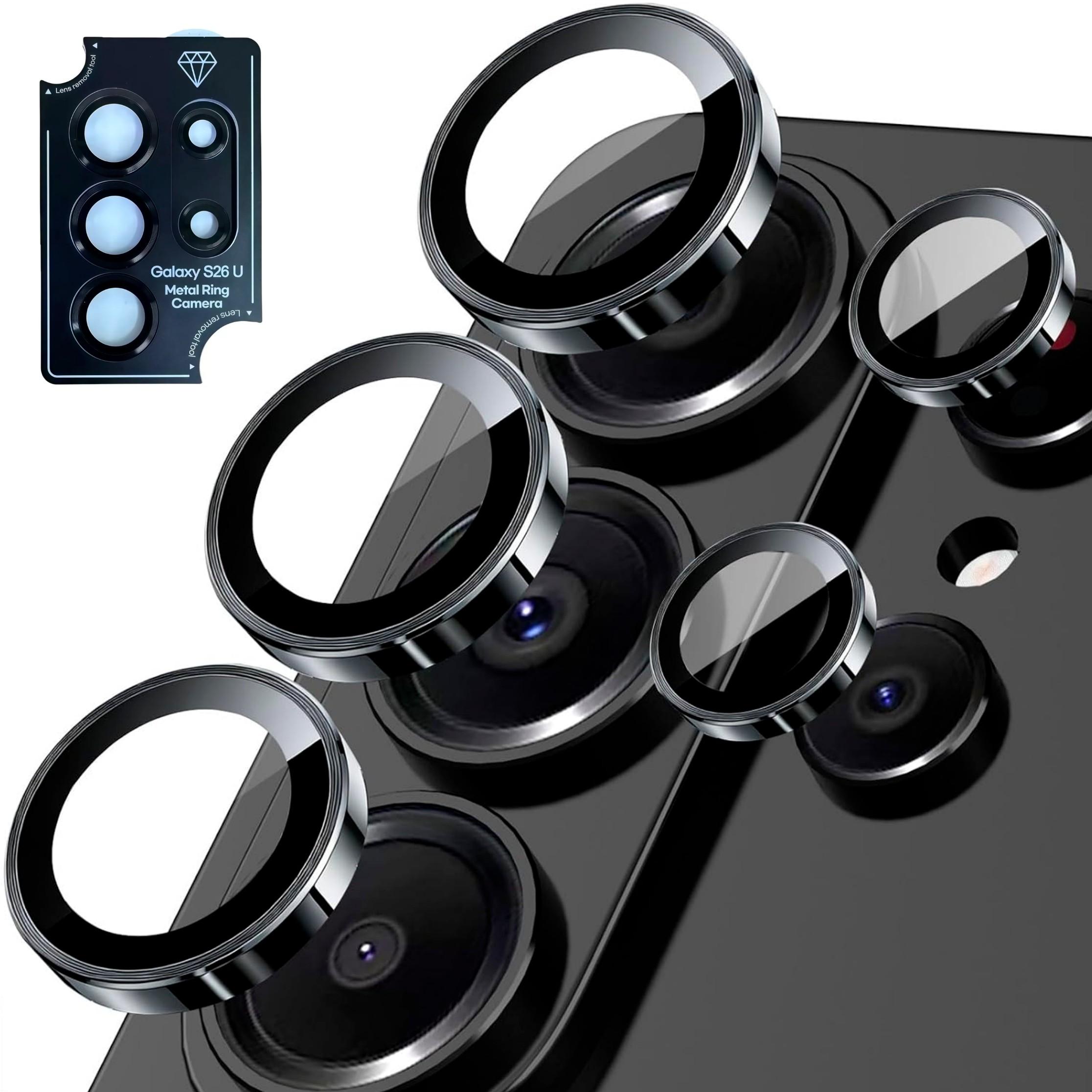 Camera Lens Protector for Samsung Galaxy S26 S25 S24 S23 Ultra Plus, Metal Aluminum CircleTempered Glass Camera Protector, Military Grade Shatterproof，Case Friendly, Accessories Lens Protector-Black