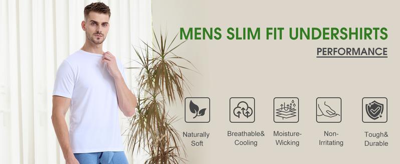 BAMBOO COOL Men's Moisture-Wicking Slim-Fit Crewneck Undershirts, 3-Pack – Soft, Breathable, Comfortable Fathersdaygift Stretchy Top