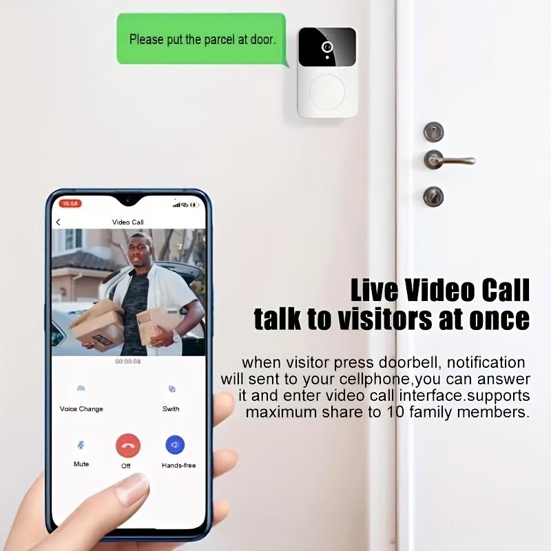 1pc SMCM Wireless Video Doorbell with HD Camera, Wide Angle, Intelligent Voice Intercom, WiFi Enabled, Battery/USB Dual Power, 400mAh Rechargeable Lithium Polymer Battery, App Control, HD Night Vision, 2.4G WiFi Only