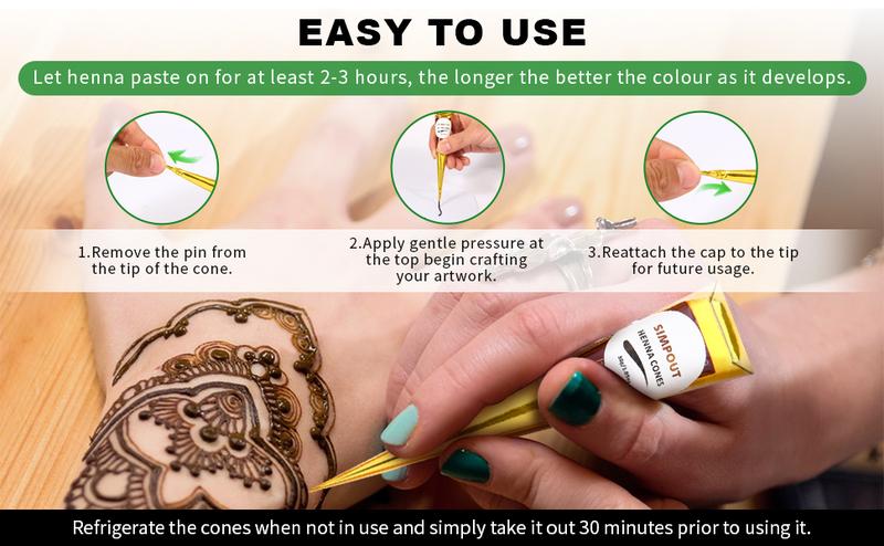 (Pack of 6) 30g-100% Fresh Natural Henna Cones |  Original Henna Blend  | Plant Based Temporary Tattoos |Two Colour Choose | Makeup Cosmetic