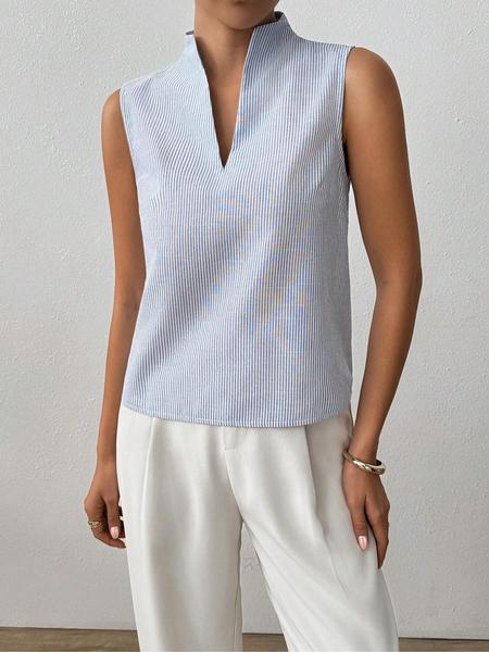 Women's Striped Print Curved Hem Tank Top, Casual Chic Sleeveless Top for Work Office Business, Ladies Clothes for Summer, Womenswear