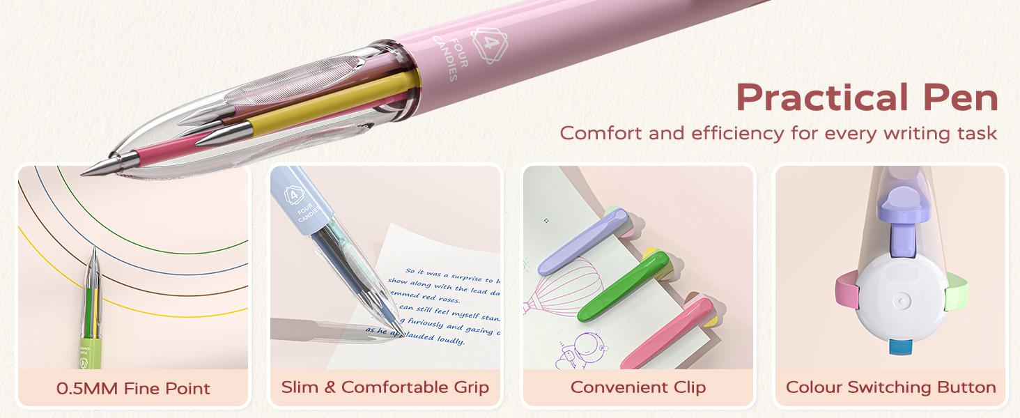 Four Candies Nurse Pen 6 PCS Multicolor Gel Pens 0.5mm 4-in-1 Ink for Office School & Back to School Supplies 18Colors Retractable Ergonomic Design Blue White Pink Black Four Candies Nurse Pen 6 PCS Multicolor Gel Pens 0.5mm 4-in-1 Ink for Office School & Back to School Supplies 18Colors Retractable Ergonomic Design Blue White Pink Black