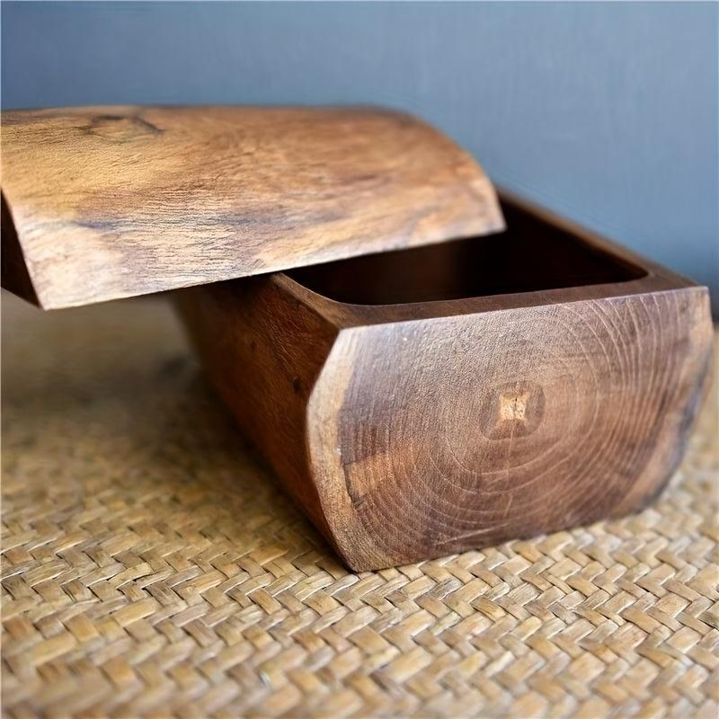 Hand Carved Teak Wood Storage Box with Swivel Lid, 1 Pack Jewelry Box, Exquisite Wood Grain & Polished Finish, Large Capacity Organizer for Accessories & Keepsakes, Home Decor & Special Occasions, Collectible Craft Box