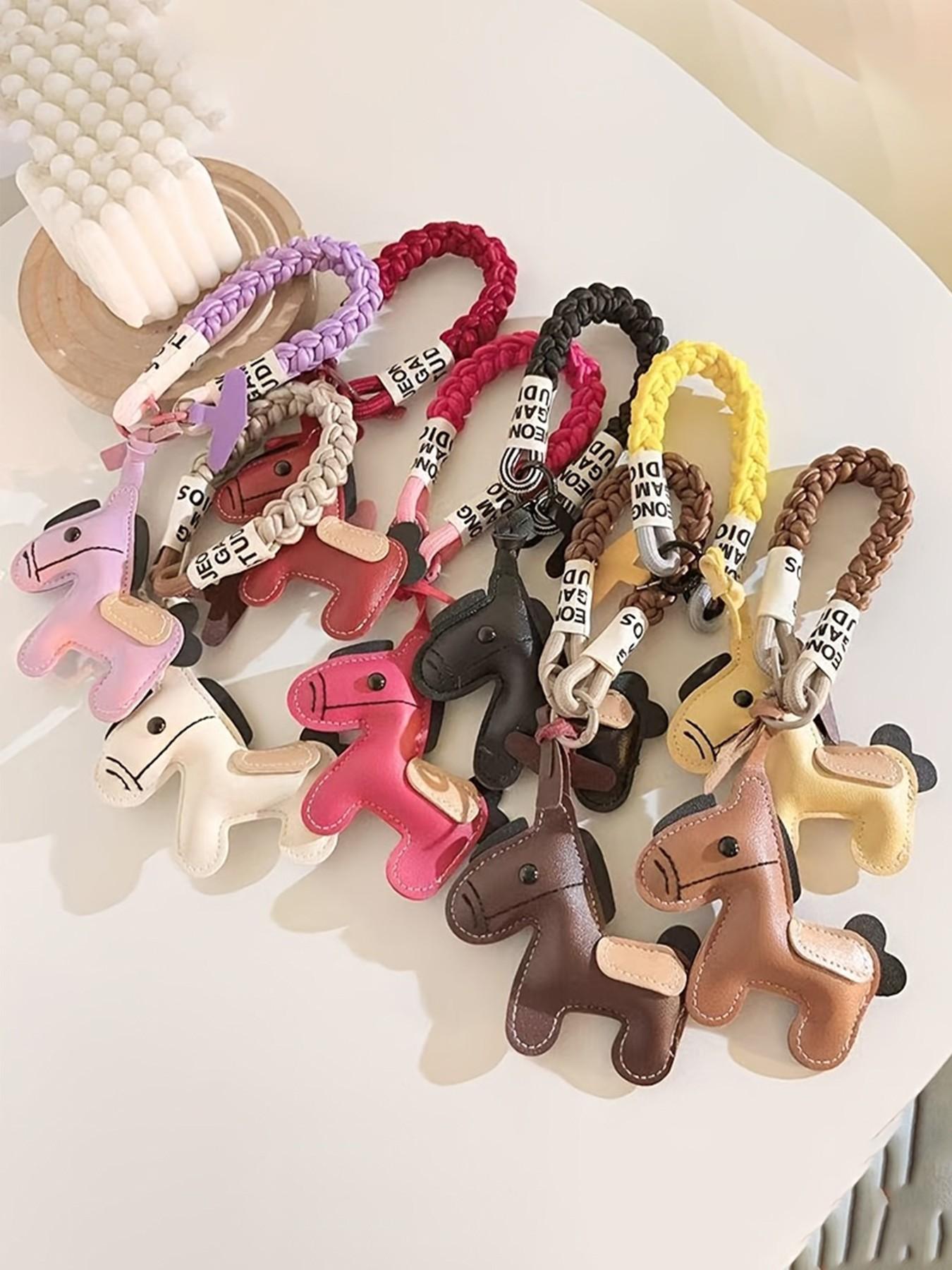 PU Horse Shape Bag Decorative Pendant, Artificial Leather, Handmade Braided Rope Wrist Strap, Women's Handbag Phone Keychain Gift