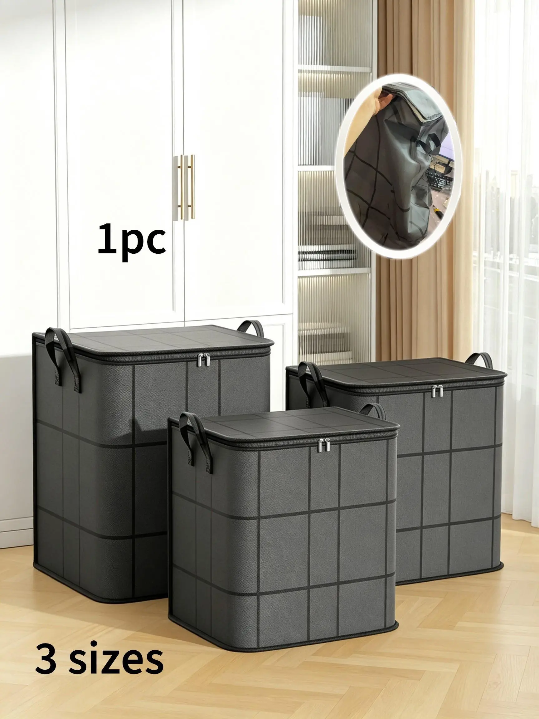 Foldable Storage Bag with Handle, Large Capacity, Breathable, Zipper Closure, Ideal for Blankets, Bedding, Closet Organizer, Bedroom, Home, Dorm, Zippered Organizer