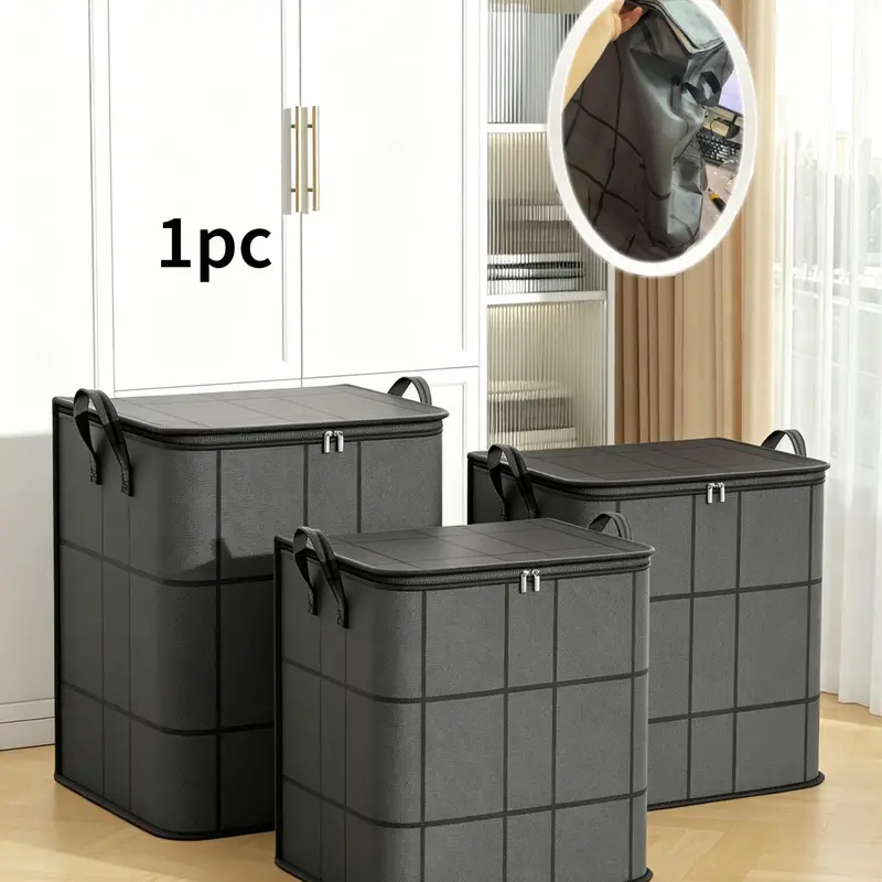 Foldable Large Capacity Reusable Storage Bag with Handle, Zipper Closure, Ideal for Blankets & Bedding, Breathable Closet Organizer for Bedroom & Dorm