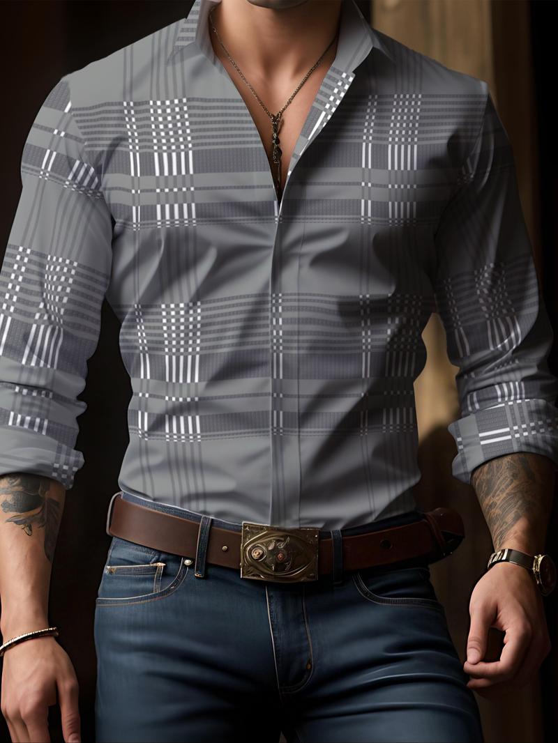 Men's Long Sleeve Casual Shirt, Fashionable Simple Design, Ideal for Dates & Social Events, Perfect Choice for Spring Summer Fall Cs5861 Men's Long Sleeve Casual Shirt, Fashionable Simple Design, Ideal for Dates & Social Events, Perfect Choice for Spring Summer Fall Cs5861