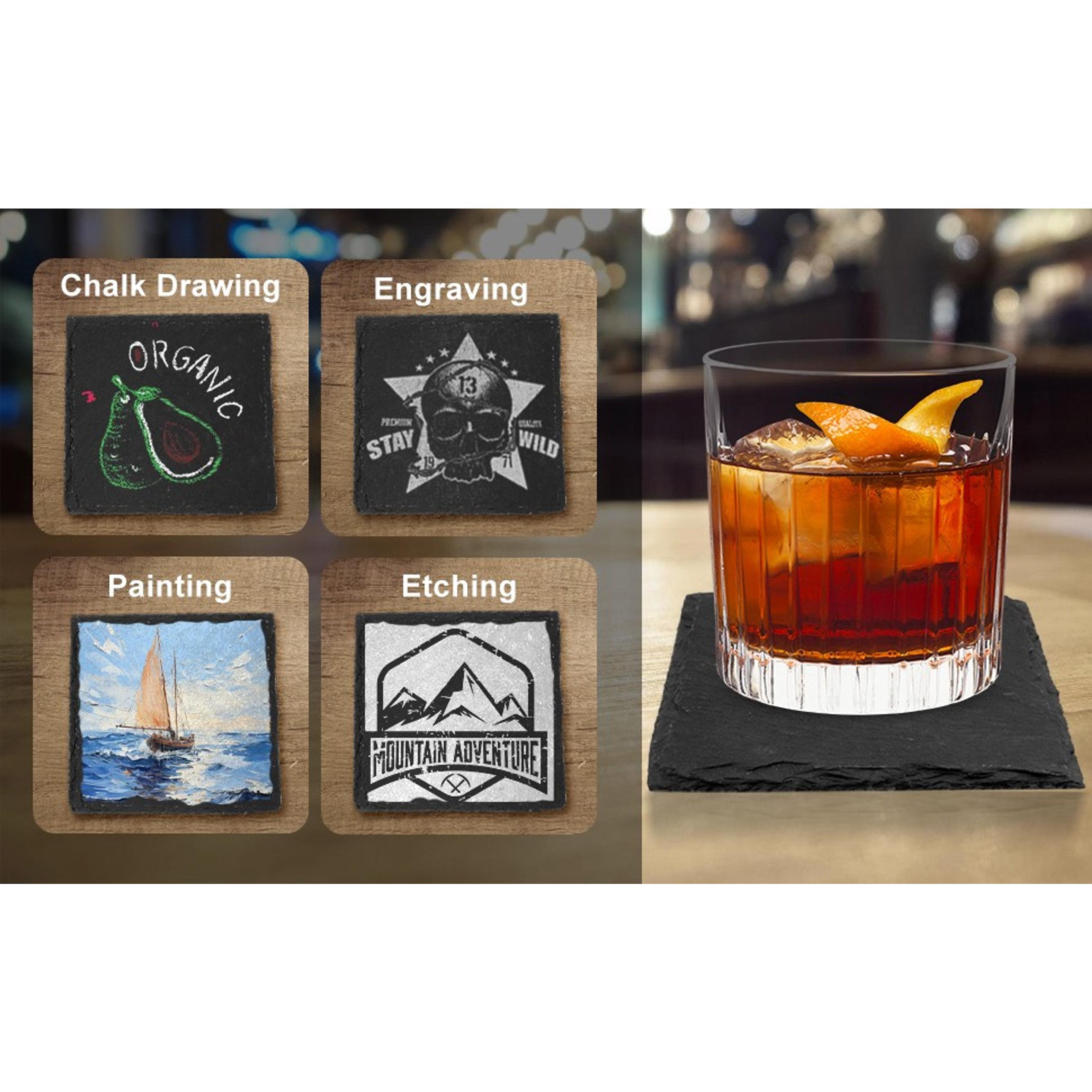 68 Pcs Slate Coasters, 4 inch Black Stone Coaster Set, Square | Laser Engraving Blanks with Anti-Scratch Bottom, Perfect for use in Your Home, Office, Kitchen,bar or Anywhere.