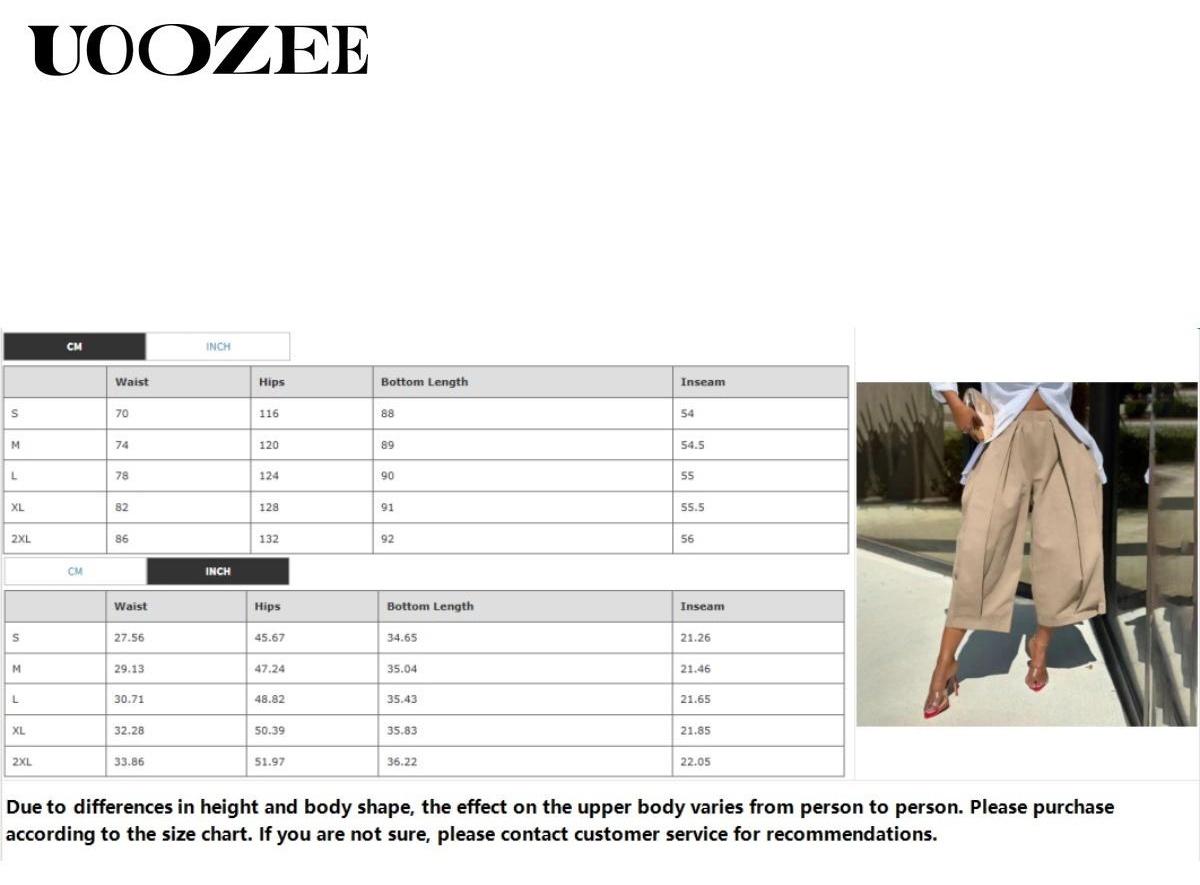 UOOZEE Women's Loose Solid Color Capri-Pants Cropped Trousers, 100% Cotton Summer Comfortable Breathable Fabric, Daily Versatile Elastic Waistband Lantern Pants with Pockets (Fits Larger at Waist - Check Size Guide or Order One Size Down)