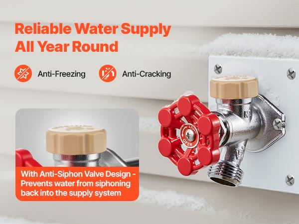 VEVOR Anti-Siphon Frost-Proof Sillcock, 12 Freeze Proof Outdoor Faucet Bib with Backflow Preventer, 1/2 Push-to-Fit Connector X 3/4 Hose Bibb, No Lead Frost-free Spigot for PEX Copper CPVC Pipes