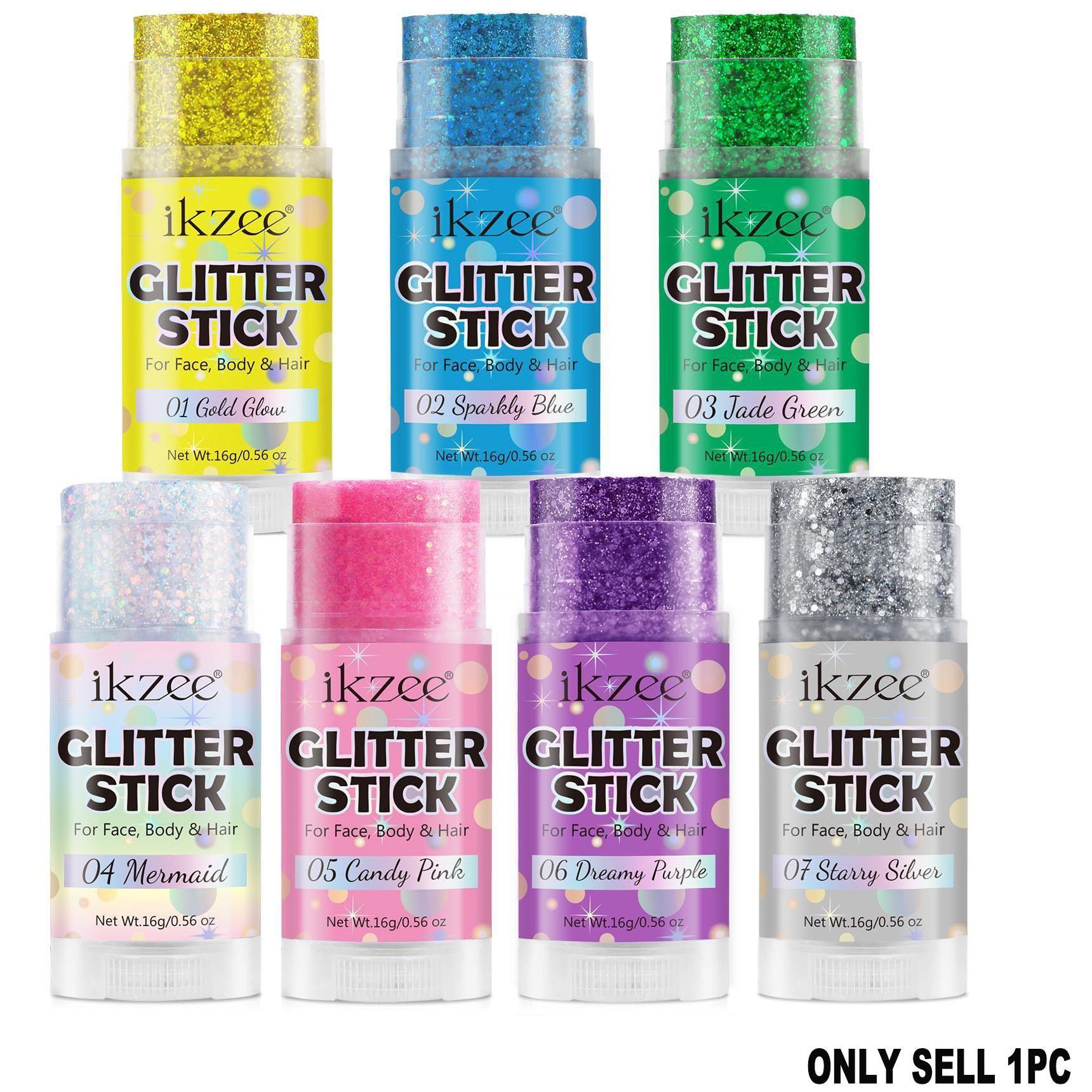 Ikzee Glitter Stick, Body Glitter Gel for Face and Hair, Shimmering Mermaid Glitter with Chameleon Effect and Large Particles, Glowing Body Glitter Cosmetic, Festival Party Makeup Accessory Ikzee Glitter Stick, Body Glitter Gel for Face and Hair, Shimmering Mermaid Glitter with Chameleon Effect and Large Particles, Glowing Body Glitter Cosmetic, Festival Party Makeup Accessory