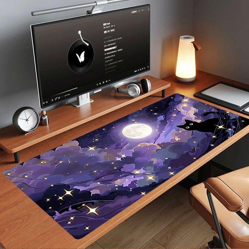 Durable Large Anti-Slip Rubber Mouse Pad, Cat Silhouette Art, Gaming Office Desk Mat, Perfect Holiday Gift, Multi-Functional Keyboard Pad