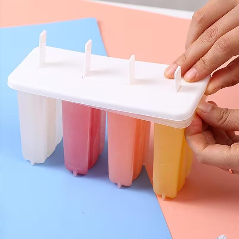 2pcs Ice Pop Molds with Lids, DIY Plastic Ice Cream Maker Tray, Summer Snack Set, 4-Compartment Frozen Dessert Kit
