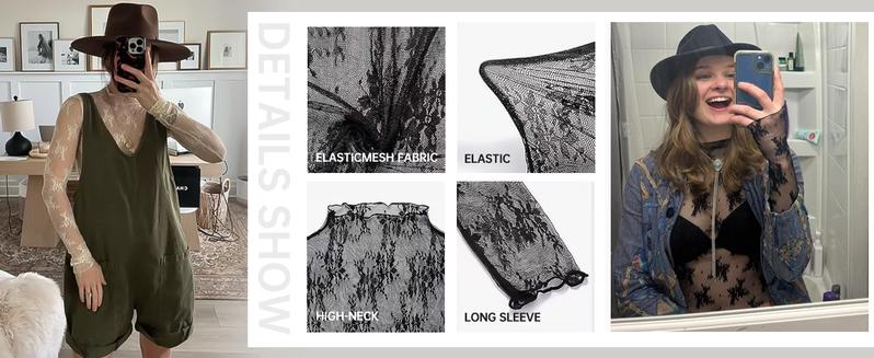 Arssm 2-Pieces Mature Lace Tops for Women's Mesh Long Sleeve Mock Neck Sheer Blouse Floral See Through Layering Top Slim Shirts Casual Chic Fitted Elegant Summer Outfit - Womenswear Arssm 2-Pieces Mature Lace Tops for Women's Mesh Long Sleeve Mock Neck Sheer Blouse Floral See Through Layering Top Slim Shirts Casual Chic Fitted Elegant Summer Outfit - Womenswear