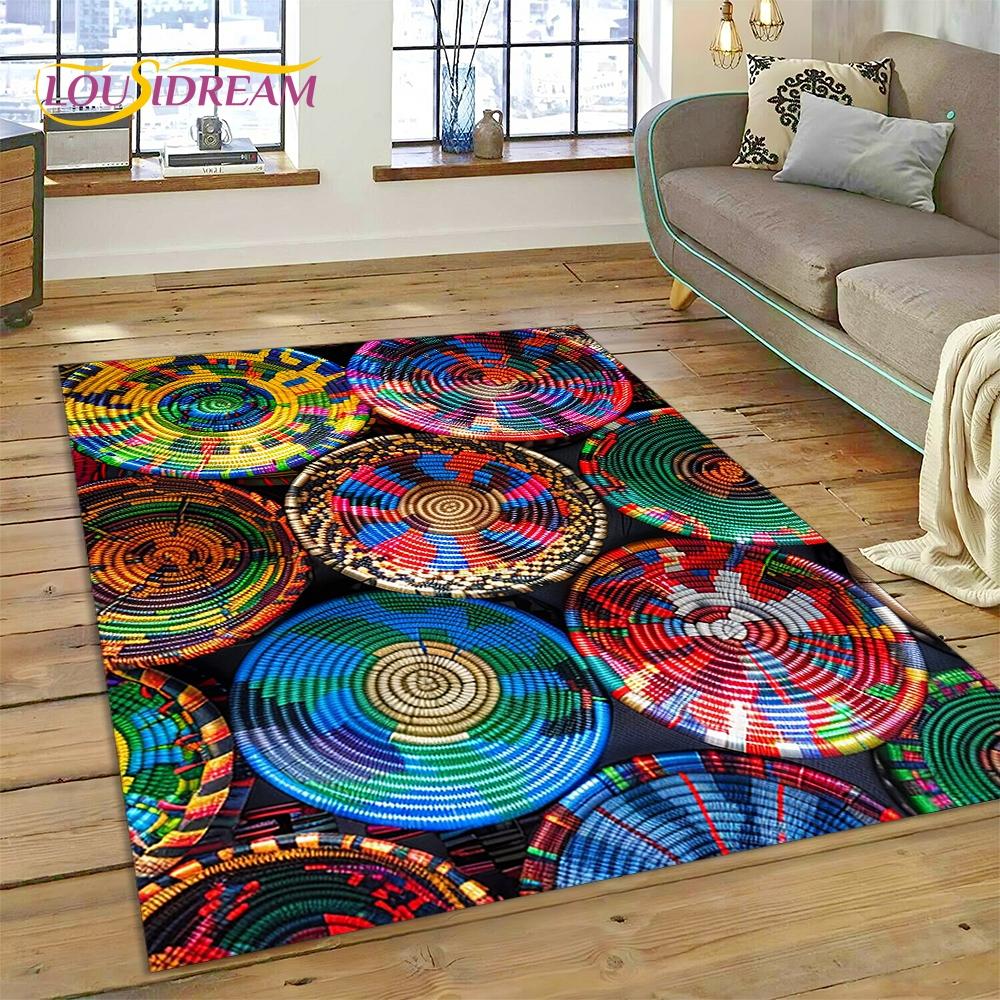 Colorful Crochet Mandala Flannel Area Rug - Boho Ethnic Woven Pattern Print Soft Mat for Living Room, Non-Slip Bohemian Home Decor #BohoMandalaRug #ColorfulCrochetMat #EthnicHomeDecor #2DWovenCarpet #NonSlipFlannelRug