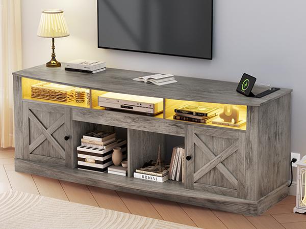 DWVO Farmhouse TV Stand for TVS up to 80 Inch, Entertainment Center with Power Outlet, TV Table with Barn Doors & Storage Cabinets, TV Console for Living Room, 70" Rustic Grey DWVO Farmhouse TV Stand for TVS up to 80 Inch, Entertainment Center with Power Outlet, TV Table with Barn Doors & Storage Cabinets, TV Console for Living Room, 70" Rustic Grey