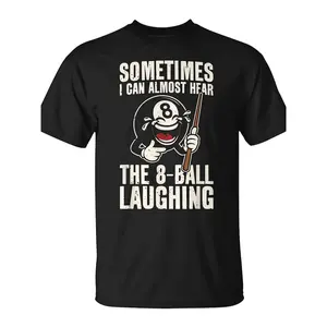 Funny Laughing 8 Ball Billiards Pool Player Graphic Tee, Men's Relaxed Short-Sleeve Tee, 100% Cotton Oversized Breathable Crew Neck Casual Humor Streetwear T Shirt