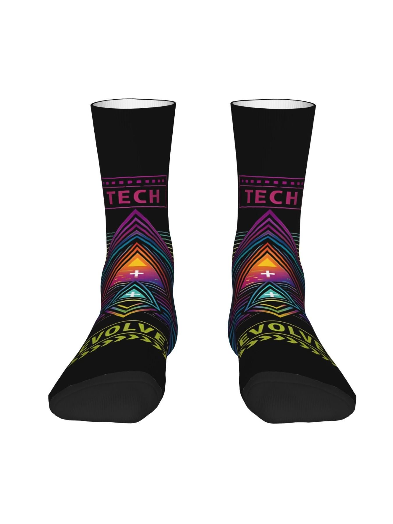 1 Pair Stylish Abstract Design Men's compression Socks Harajuku Pattern Printed Funny Novelty Happy Crew Sock Breathable Compression Socks