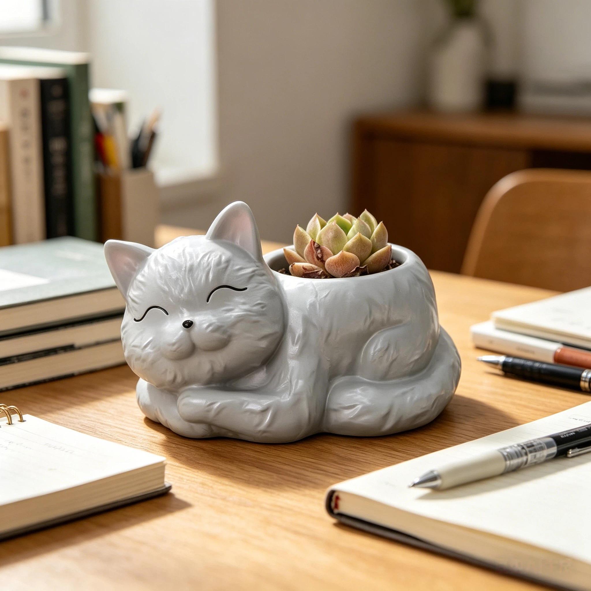 Simulation Cat Succulent Pot Decor, Style Minimalist Resin Material, Balcony Garden Decoration, Home Soft Furnishing Gift