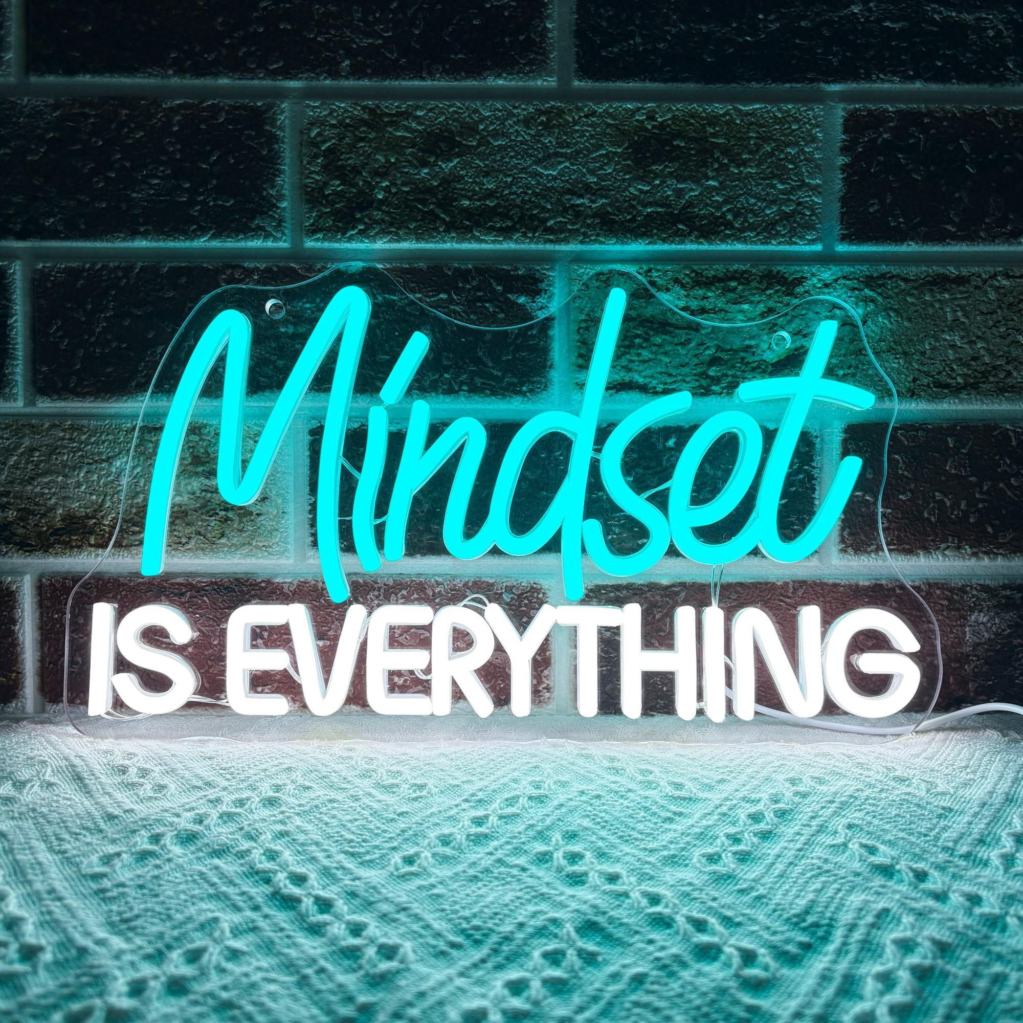 Mindset Is Everything Neon Sign Wall Decor, Motivational Neon Light USB Powered LED Dimmable, For Classroom Decor Office Gym Library Bedroom Bar Sign(14.1 * 7.8 In)