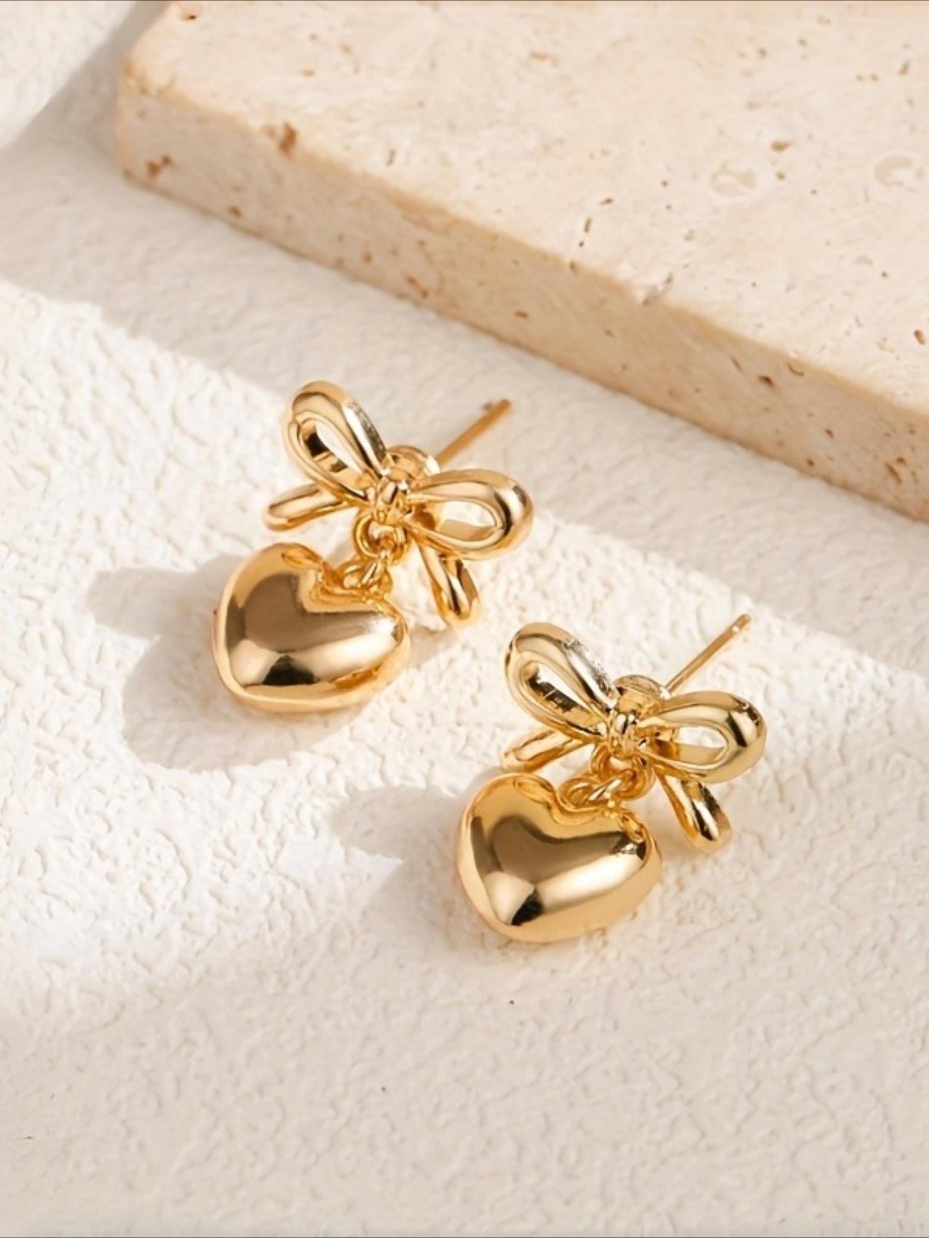 1 Pair of Charming Vintage Bow Heart Dangling Earrings, Elegant Temperament, Suitable for Women'S Daily Commuting And Holiday Decoration
