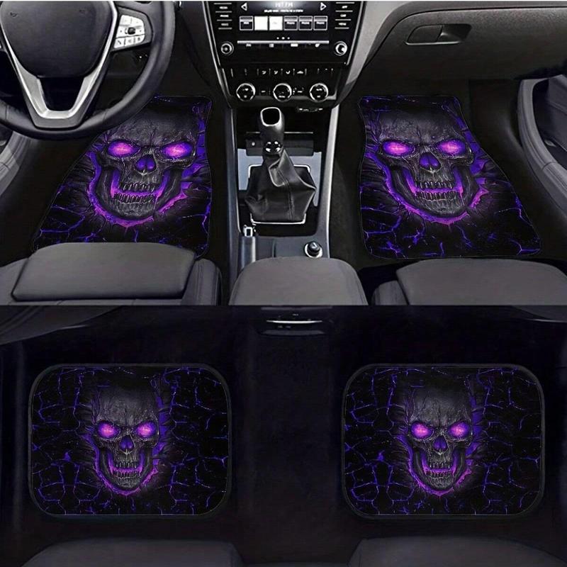 Skull Pattern Car Floor Mats, Non-slip Front & Rear Car Floor Mats, Universal Car Interior Decoration Accessories, Car Interior Accessory, Halloween