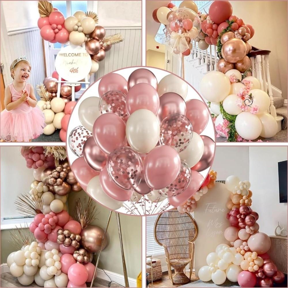 44 Pink and Rose Gold Balloon Set | 12 inch Pink, Beige, and Metal Rose Gold Paper Scrap Latex Balloons, Suitable for Baby Party, Children's Birthday, Girls' Party, Wedding Decoration, Anniversary Events, and Elegant Party Decoration