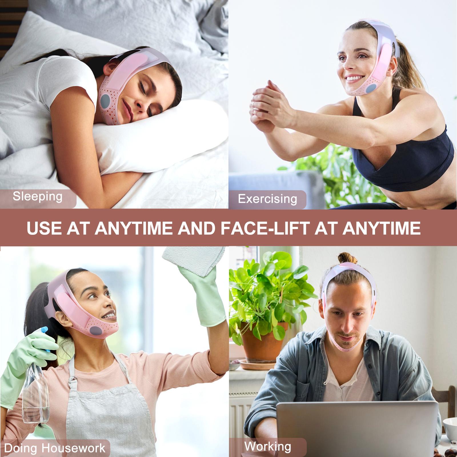 HOLIDAY HAUL! JUSRON Double Chin Reducer V Line Face Lifting Tape Face Strap, Soft Silicone Chin Strap Face Shaper to Removing Double Chin for Women and Men Facial Pink