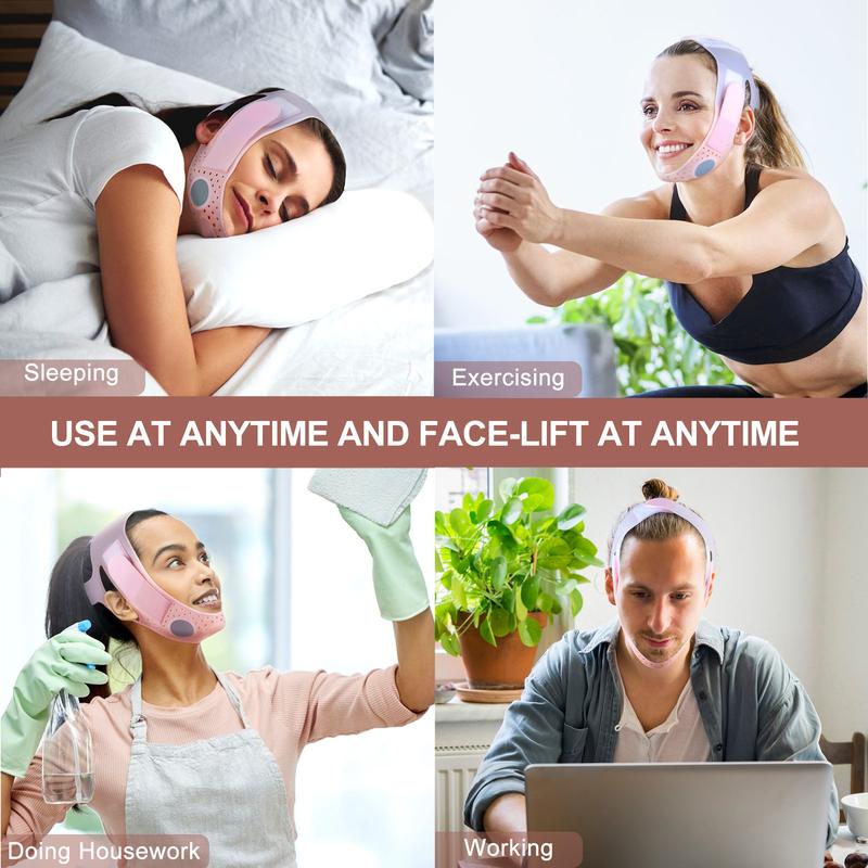 HOLIDAY HAUL! JUSRON Double Chin Reducer V Line Face Lifting Tape Face Strap, Soft Silicone Chin Strap Face Shaper to Removing Double Chin for Women and Men Facial Pink