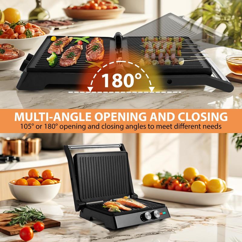 SUSTEAS 1500W Dual-Sided Indoor Grill - 180° Adjustable Electric Panini Press with Nonstick Griddle for Burgers, Steaks & More Multi-Purpose Sandwich double waffle maker SUSTEAS 1500W Dual-Sided Indoor Grill - 180° Adjustable Electric Panini Press with Nonstick Griddle for Burgers, Steaks & More Multi-Purpose Sandwich double waffle maker