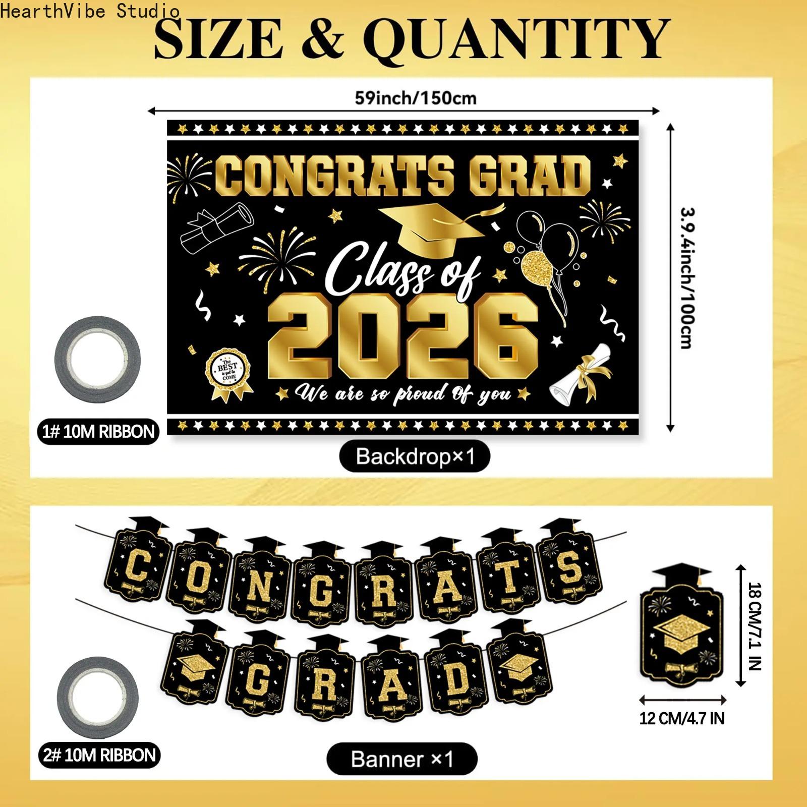2026 Graduation Decorations Set, Complete Black & Gold Kit with Backdrop & Balloons, Elegant Congrats Banner for High School, Aesthetic Supplies for Home, Summervibes Edition, Graduation Decorations 2026 2026 Graduation Decorations Set, Complete Black & Gold Kit with Backdrop & Balloons, Elegant Congrats Banner for High School, Aesthetic Supplies for Home, Summervibes Edition, Graduation Decorations 2026