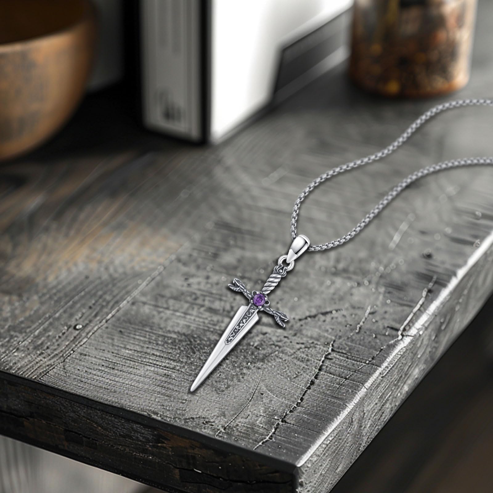 Thanches Sword Pendant 925 Sterling Sliver Necklace for Men Women Viking Religious Necklace Pendant Norse Gothic Protection Jewelry Gifts for Men Women Journey Gift