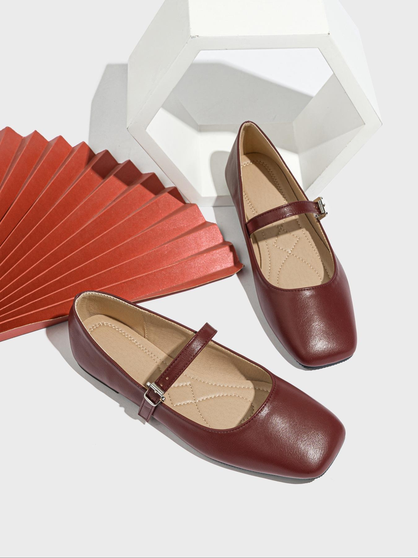 Women's French Flat Mary Jane Shoes, Fall New Square Toe One Strap Soft Sole Comfortable Commuter Low Heel Women's Shoes