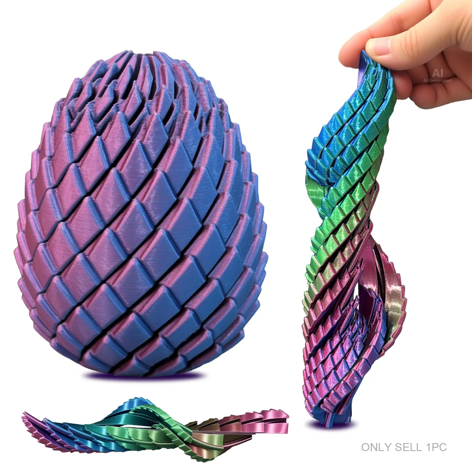 Twisty Fidget Egg, 3D Printed Slippery Egg Fidget, Easter Dragon Eggs, Easter Basket Stuffers Essentials, Stress Relief Desk Fidget Toy for Adults, Easter Egg Hunt Supplies, Handheld