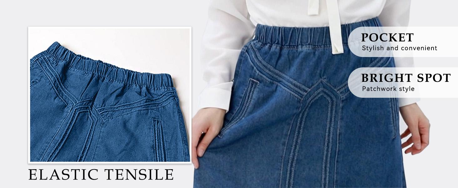 CHARTOU Women's A-line Long Denim Skirt Vintage Stretch High Waist Frayed Denim Skirt with Pockets Maxi Black CHARTOU Women's A-line Long Denim Skirt Vintage Stretch High Waist Frayed Denim Skirt with Pockets Maxi Black