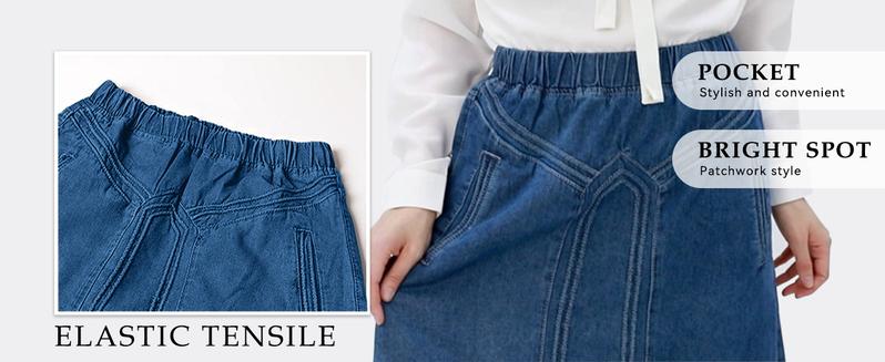 CHARTOU Women's A-line Long Denim Skirt Vintage Stretch High Waist Frayed Denim Skirt with Pockets Maxi Black