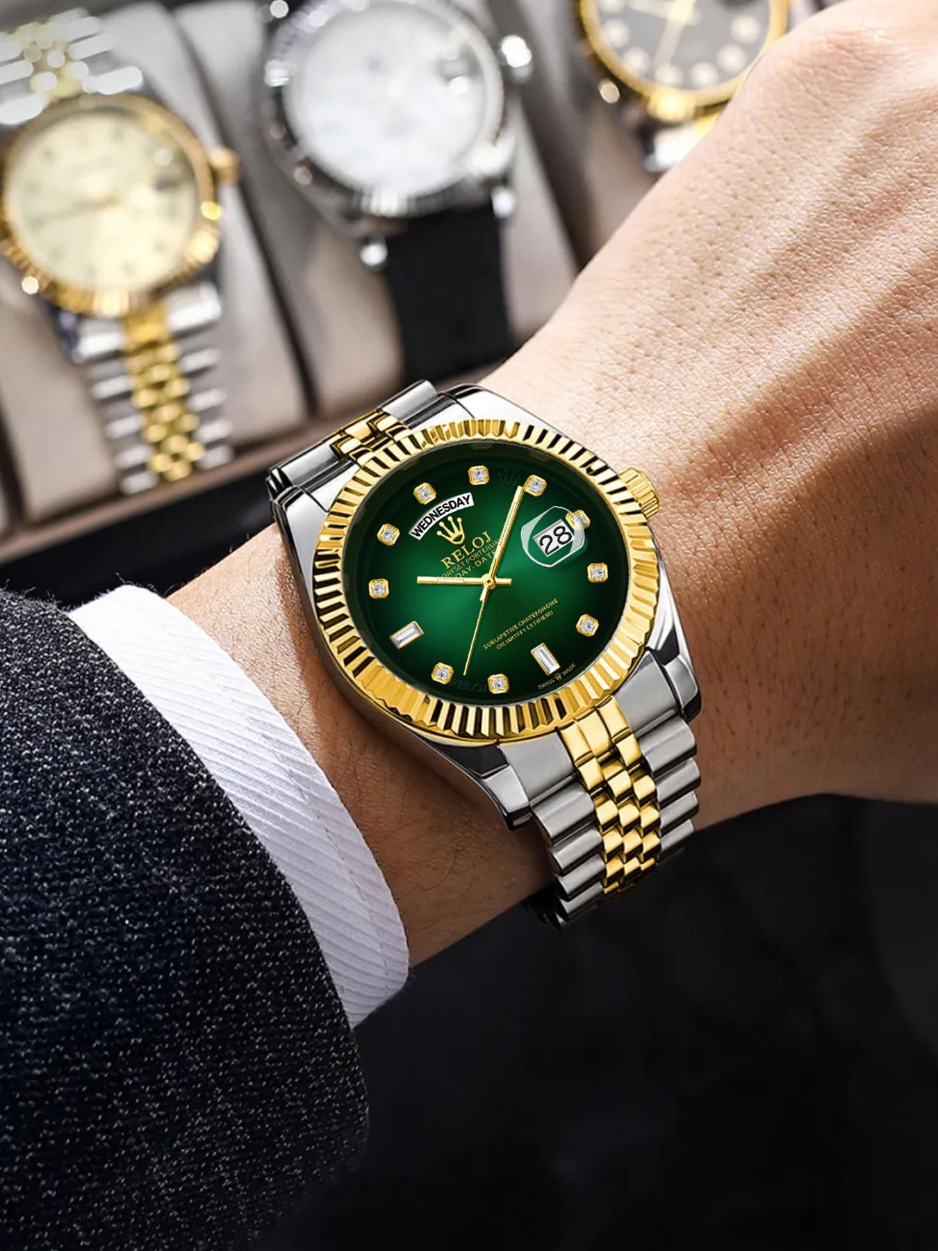 Top Luxury Log Series Business Men's Watch, Round Dial, Waterproof Calendar Display, Stainless Steel Butterfly Buckle Strap, Quartz Waterproof Watch